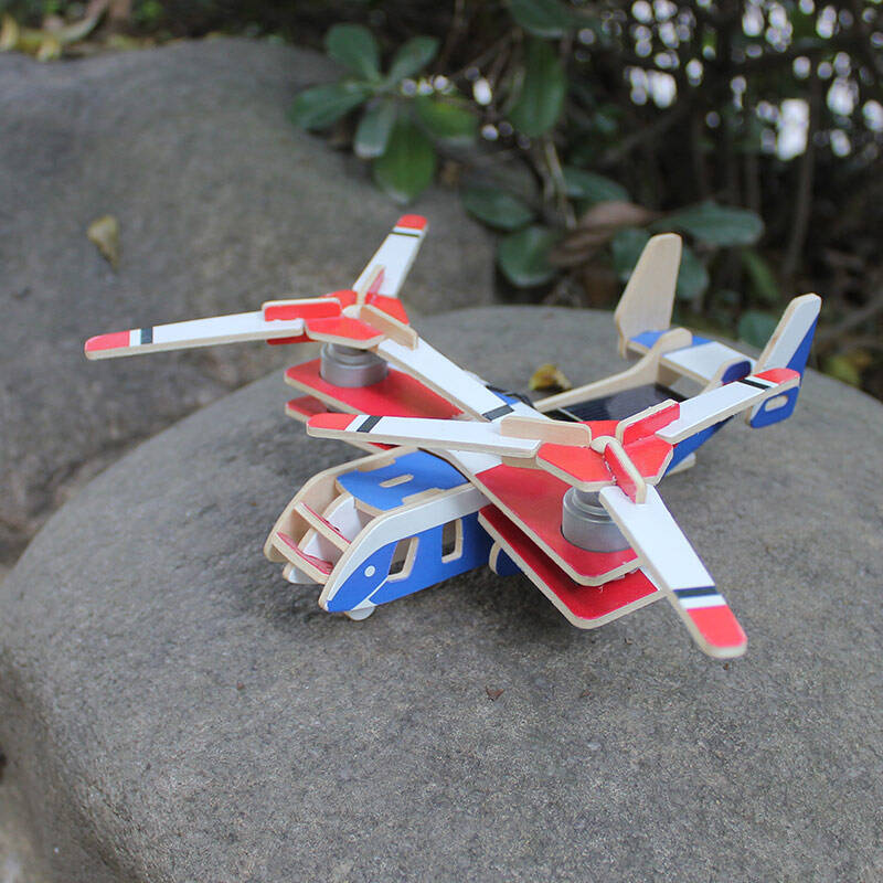 玩者diy手工拼装太阳能木质立体飞机模型 创意拼装模型益智玩具/送