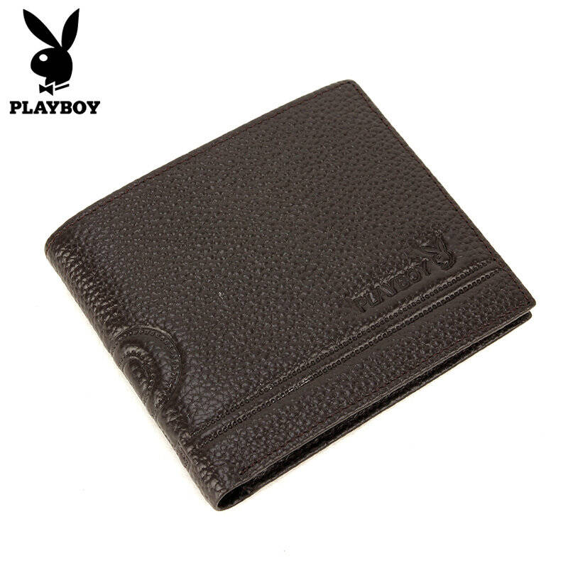 花花公子 playboy 男士商务头层牛皮钱夹 票夹皮夹 休闲时尚短款钱包