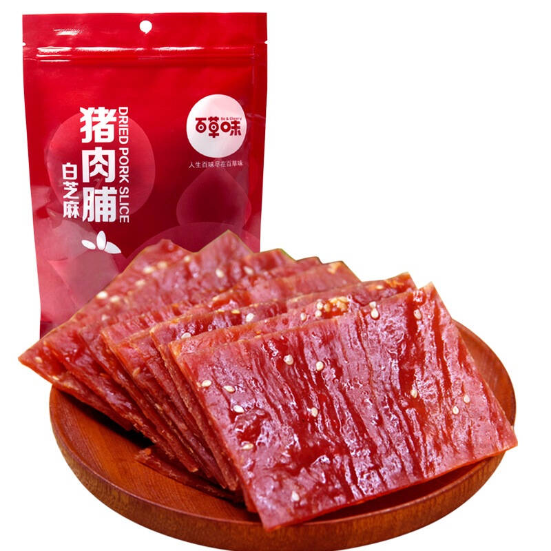 百草味 肉干肉脯 白芝麻猪肉脯180g/袋 自营