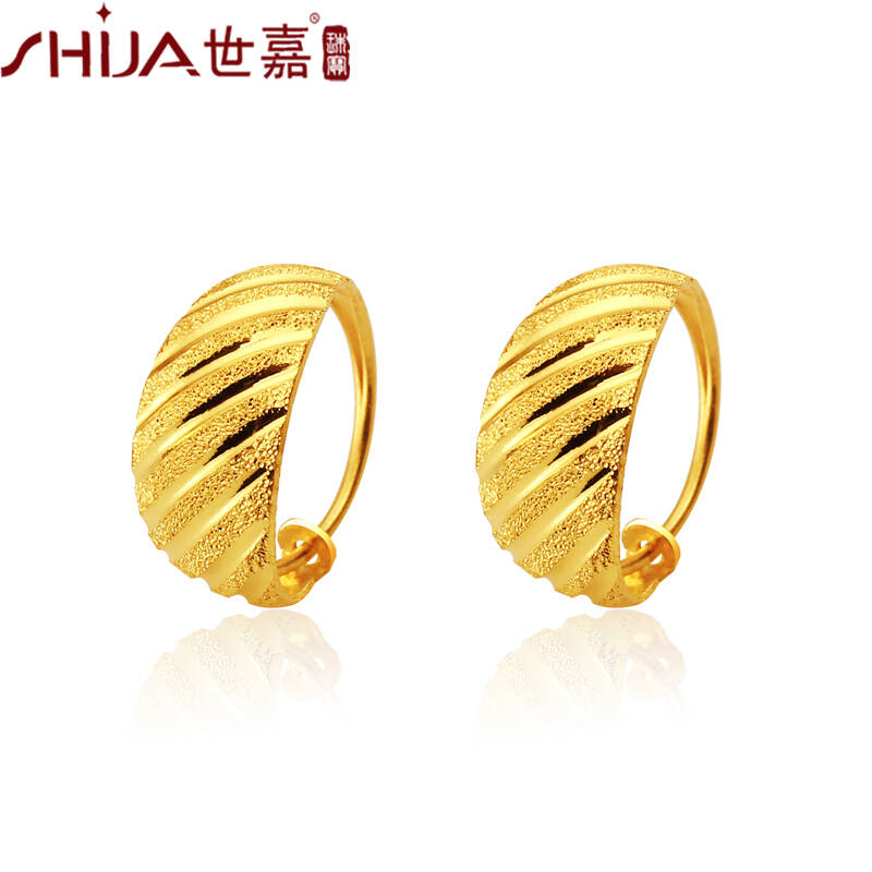 世嘉珠宝 黄金耳环 千足金耳环 流沙水波纹 送妈妈 工艺精湛 闪电发货