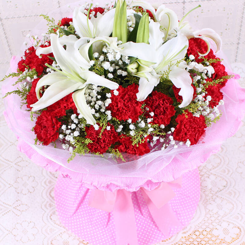 康乃馨鲜花速递全国 康乃馨礼盒 母亲节鲜花 康乃馨百合花束 全国送花