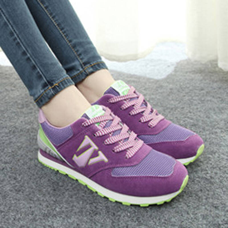 2015韩版时尚休闲网面透气厚底学生低帮鞋运动鞋女鞋 紫色 35