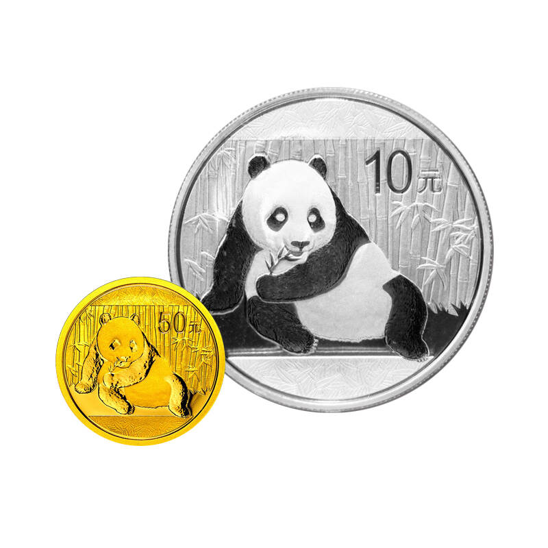 中国金币河南钱币 2015年熊猫金银币 1/10盎司金 1盎司银