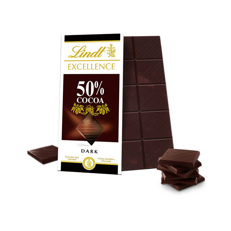 lindt/瑞士莲 德国进口 特级排装 50%可可黑巧克力 100g进口零食 礼物