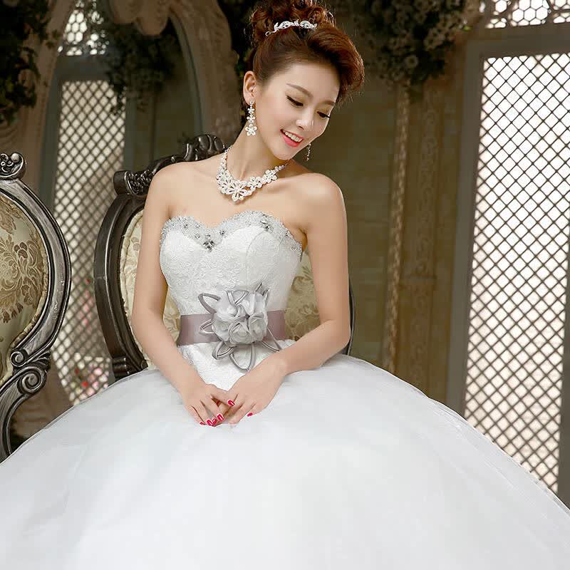 2016新款抹胸齐地婚纱礼服显瘦修身新娘结婚春夏季钻婚纱韩版 白色 xl