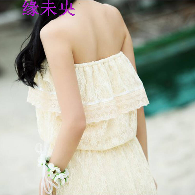 缘未央2015新款夏季女装波西米亚抹胸一字两穿大摆松紧中腰蕾丝长裙