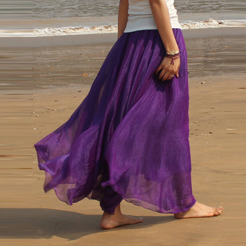 显瘦网纱半身裙中长裙子 夏季高腰沙滩裙女度假长裙 紫色 均码(裙长