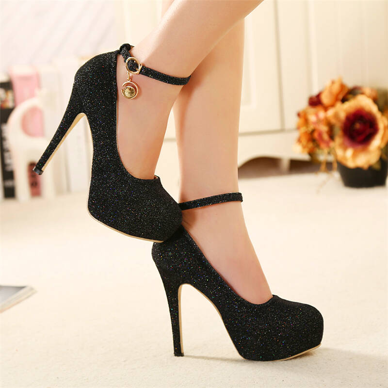 2015新款韩国公主高跟鞋女鞋白色婚鞋一字式搭扣12cm细跟单鞋 货到