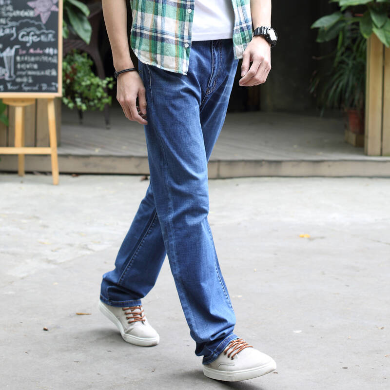 四十岛花2015男士直筒宽松牛仔裤薄款高腰牛仔裤男夏季中年加大码超薄