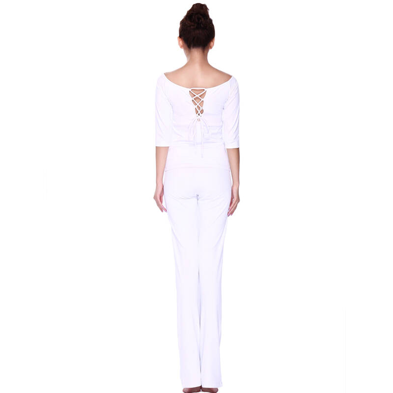 依琦莲2015秋季新款白色锦纶瑜伽服套装 后背性感女士瑜珈服舞蹈服装