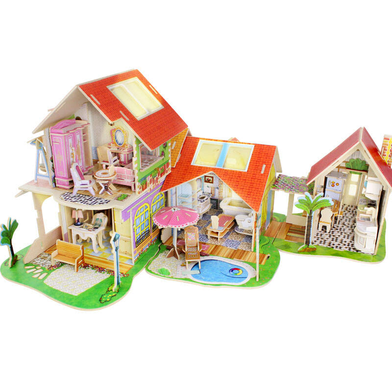 若态科技3d立体拼图木质拼装模型我的小别墅小房子 .