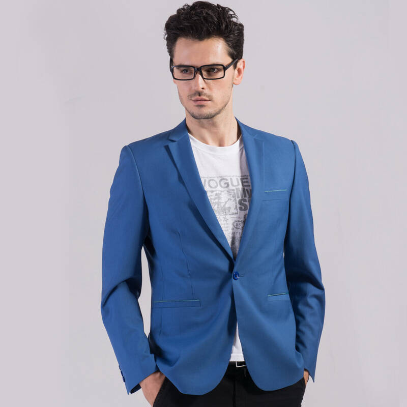 春款时尚休闲西服外套 男士韩版修身小西装 潮流单西上衣 t002纯蓝色