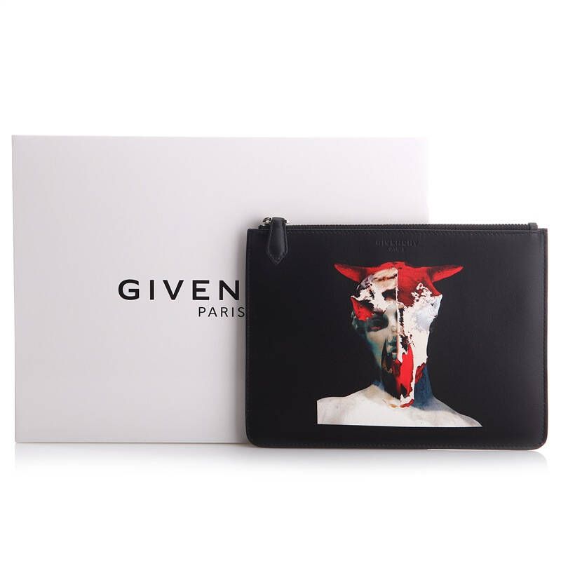 givenchy 纪梵希 男款黑色小羊皮抽象人物图案钱包手拿包 bk06071763
