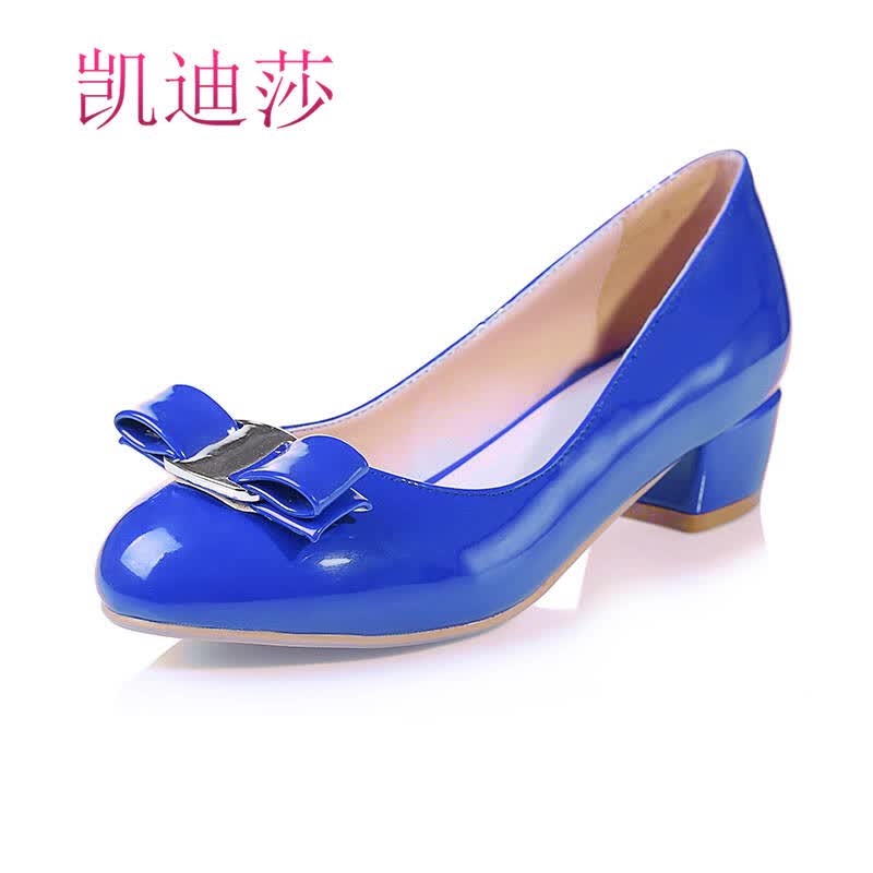 鞋红色婚鞋圆头平底婚鞋粗跟蝴蝶结单鞋女敬酒服结婚孕妇鞋 宝蓝色 39