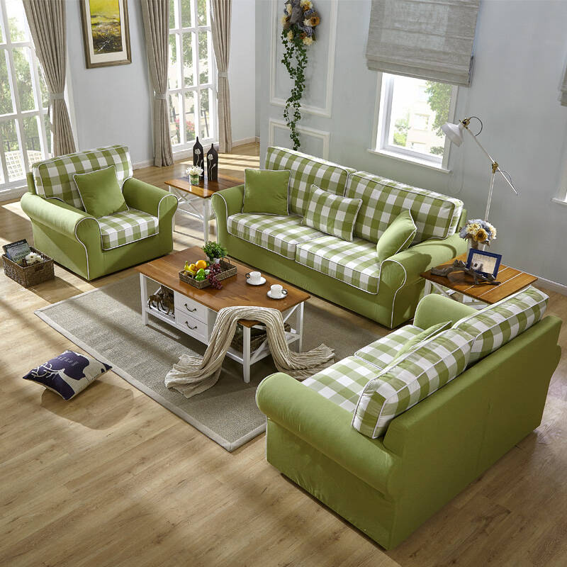 天坛家具布艺沙发组合 可拆洗布艺沙发现代简约 美式田园小户型 绿色