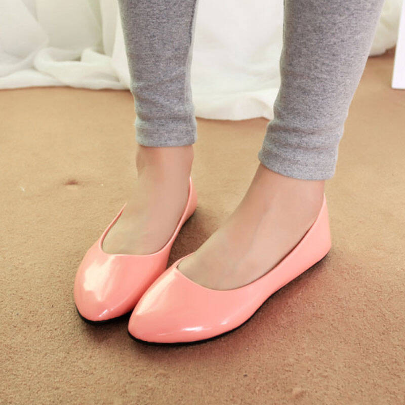 新款女鞋韩版糖果色尖头平跟低帮女鞋单鞋女妈妈鞋夏yyy778yz 粉红色