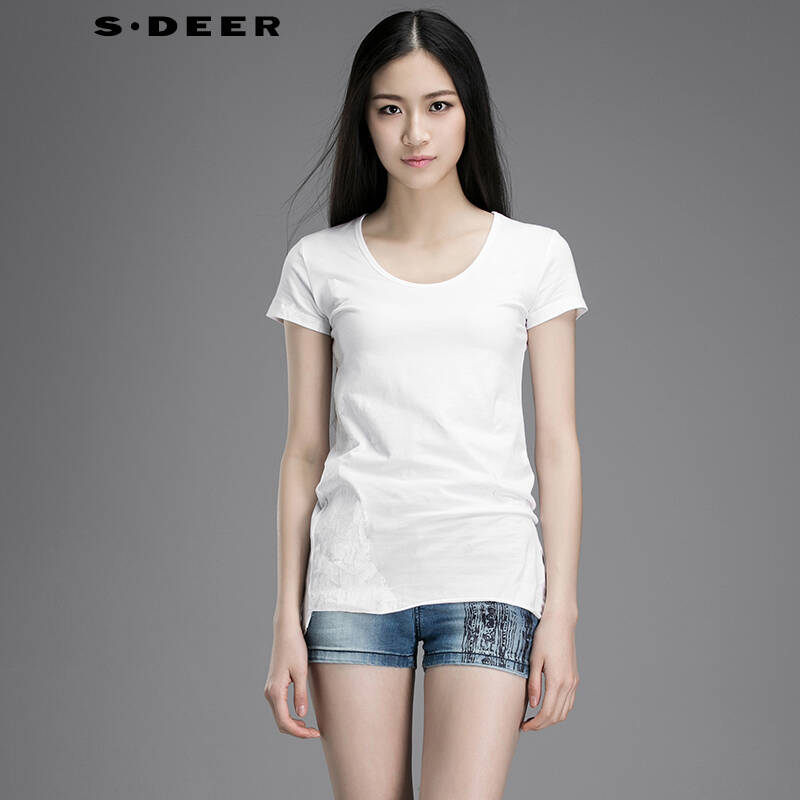 圣迪奥 sdeer 2015年夏装新款女装白色休闲长款修身t恤s14280173 漂白