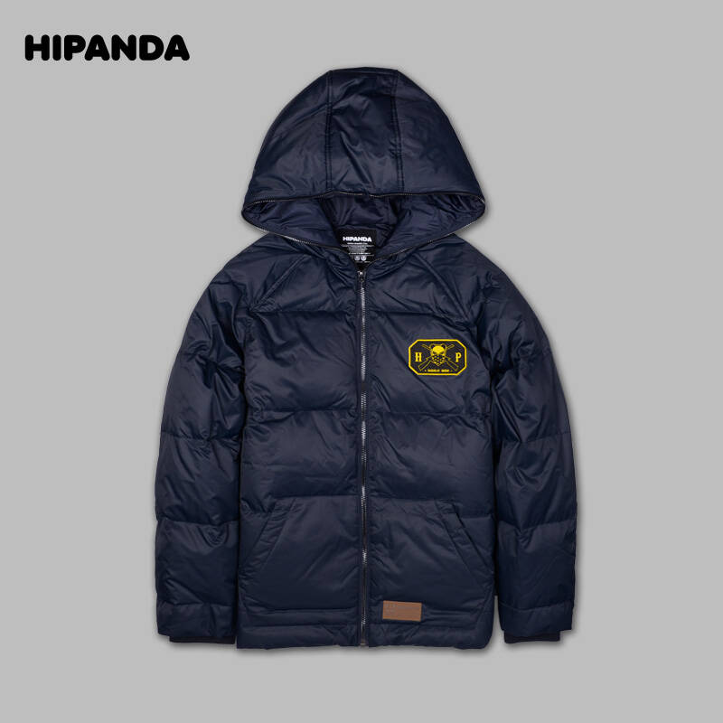 hipanda 设计潮牌 男款 黑插肩袖拉链羽绒服冬装羽绒外套 黑色 165/s