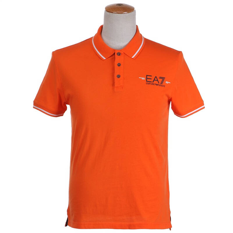 emporio ea7 阿玛尼 男款橙色纯棉短袖背面图案polo衫