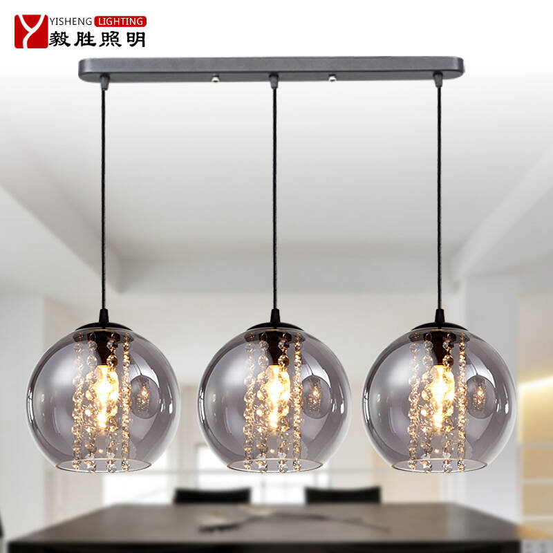 毅胜 餐厅灯 吊灯 三头创意个性吊灯圆球玻璃灯餐厅水晶吊灯 单头led