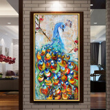 版挂画欧式抽象挂画现代家居油画走廊背景时尚有框装饰画壁画孔雀开屏
