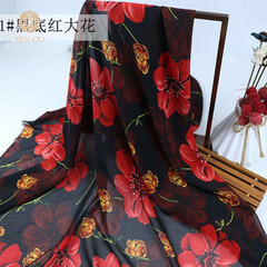 印花雪纺布料古装汉服裙装面料丝绸丝巾春夏小碎花连衣裙服装布料 1#黑红大花/米