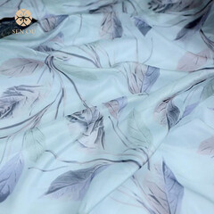 30D印花雪纺布料水墨中国风古装汉服布料丝绸丝巾衣裙服装面料 淡绿树叶/米
