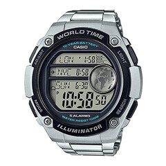 美国直邮 卡西欧 Casio 男士手表 世界时间男表 银色表链 黑色