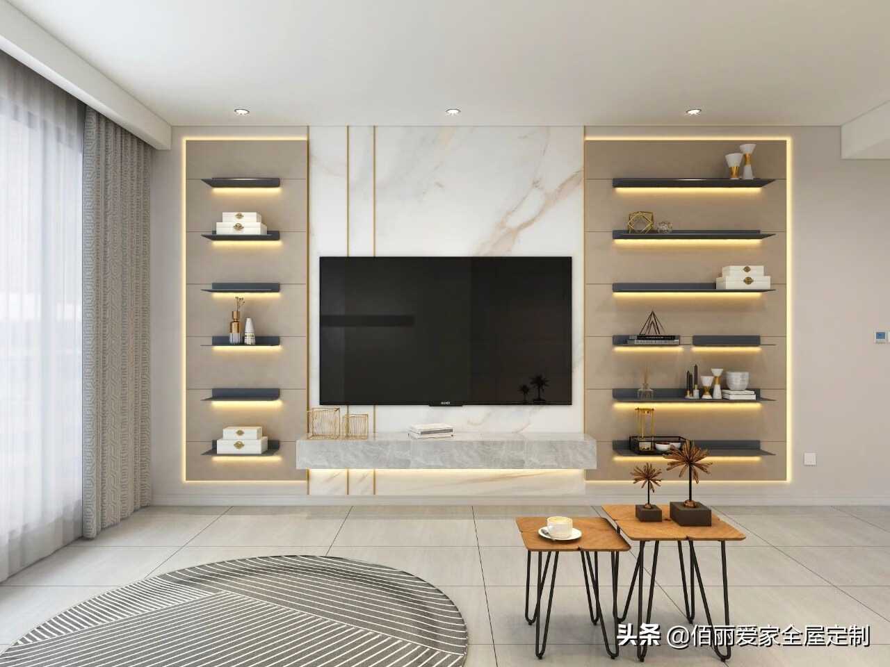 电视柜对称设计(不对称电视柜效果图)