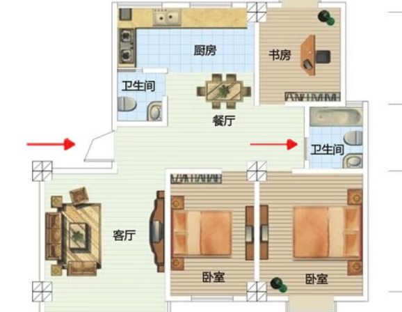 風水案例十九:反弓煞,大門吃小門,入戶門直對衛生間處理辦法