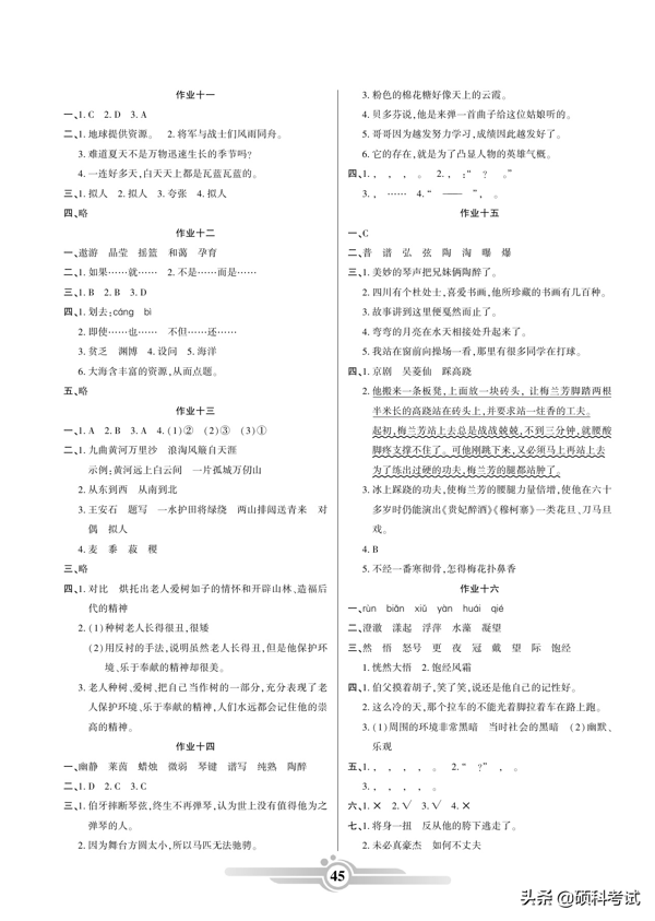 六年级语文寒假作业（上册）42页，知识全面，难度适中，附答案