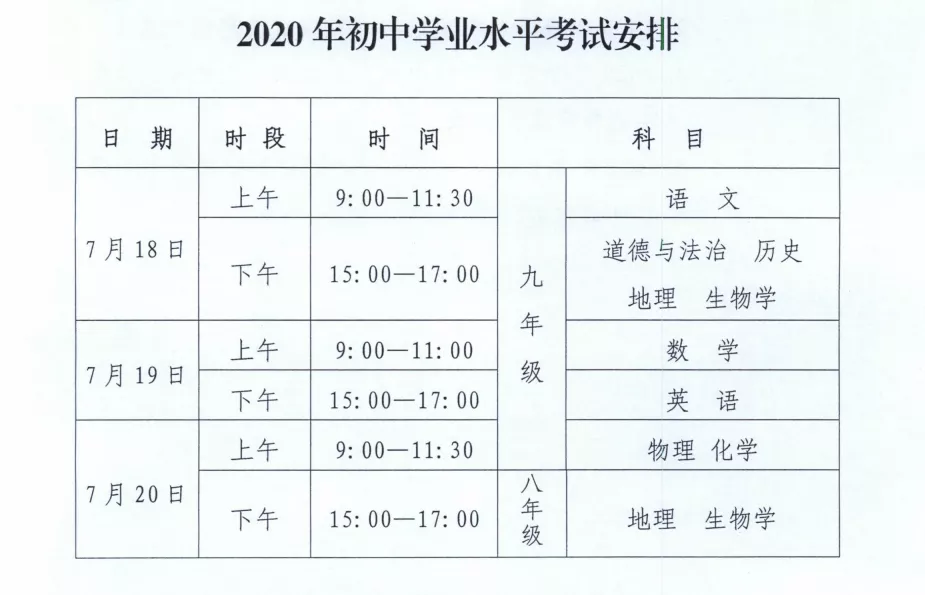 宁夏中考时间确定：7月18日至20日进行