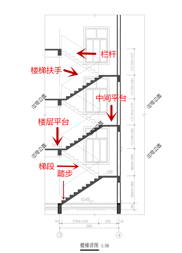 二层楼梯平面图怎么画图片