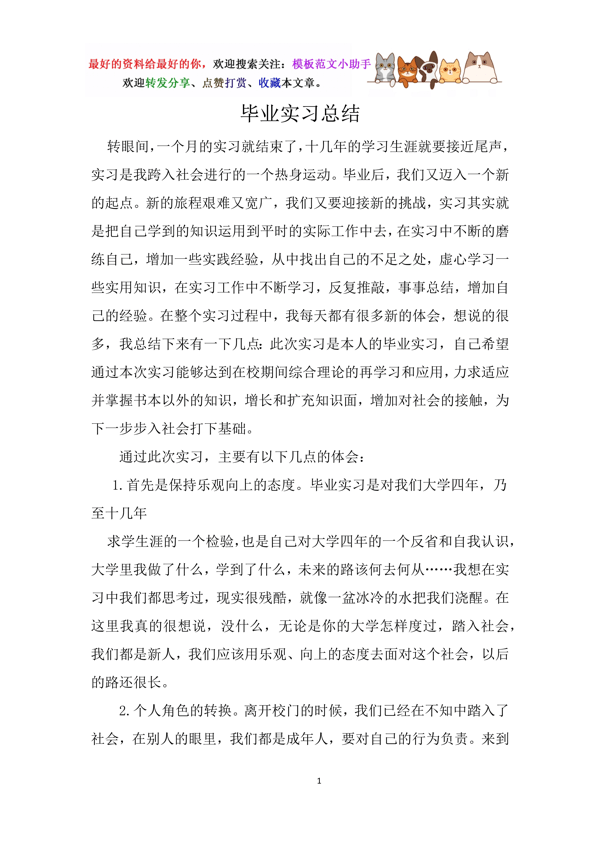 毕业个人实习总结