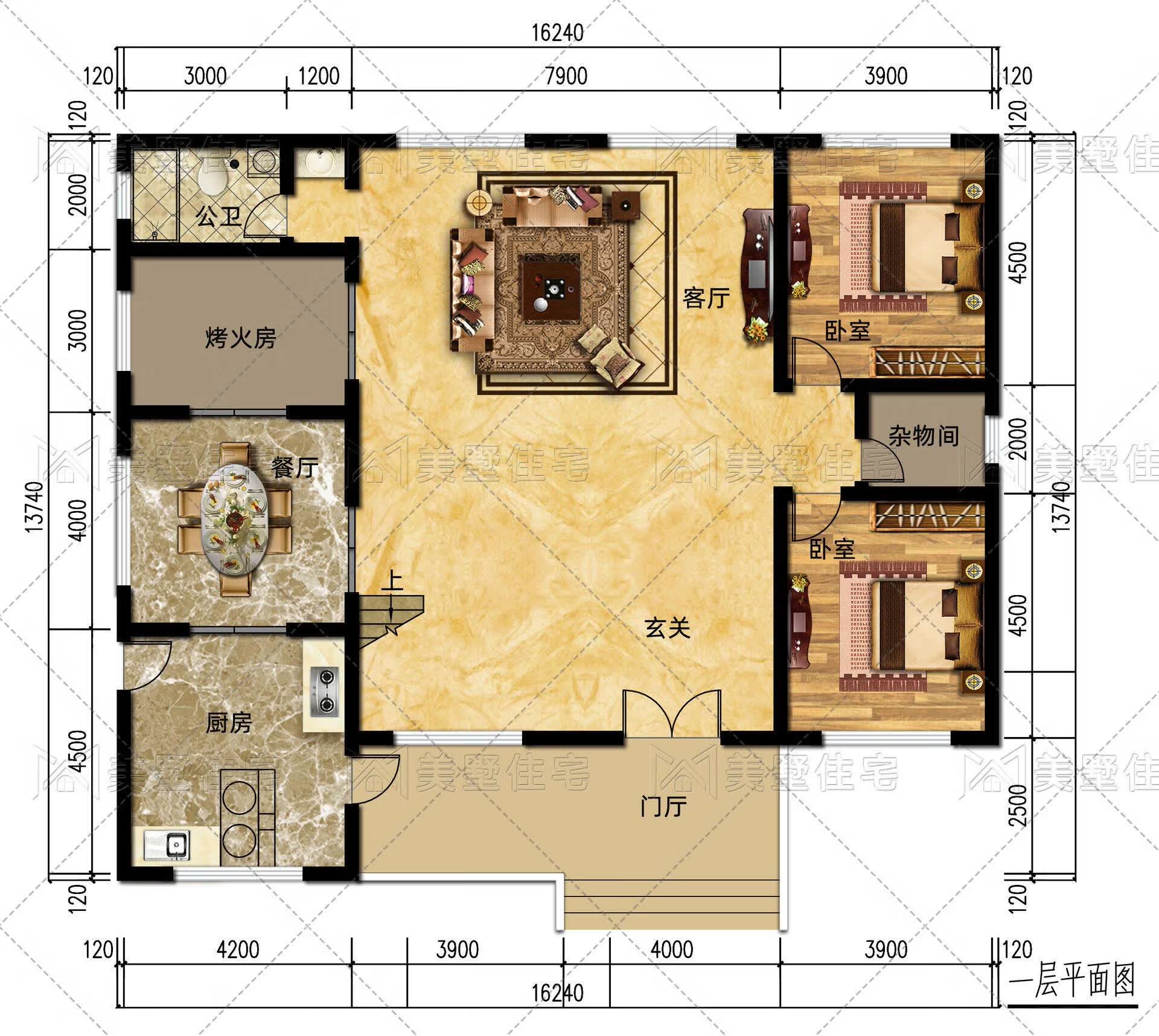 玄关,厨房,餐厅,烤火房,客厅,2间卧室,杂物间,公卫入户设计玄关,保证