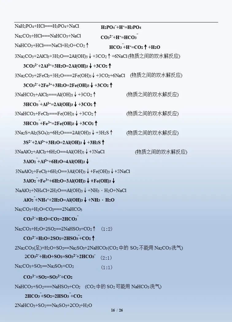 高中化学方程式(高中阶段化学方程式汇总)