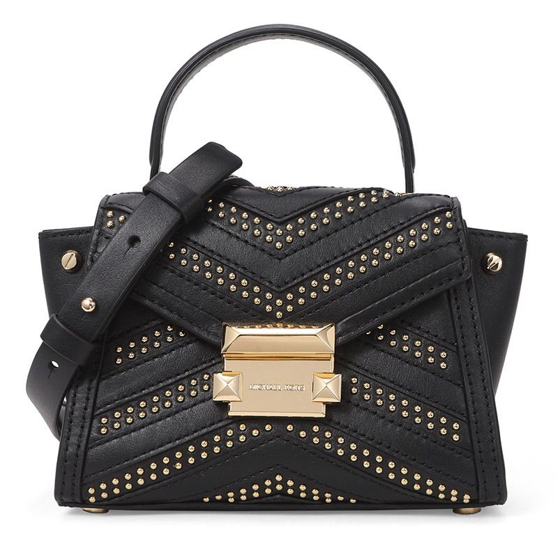 michael kors 迈克 科尔斯 mk 女士whitney系列黑色牛皮铆钉手拎单肩