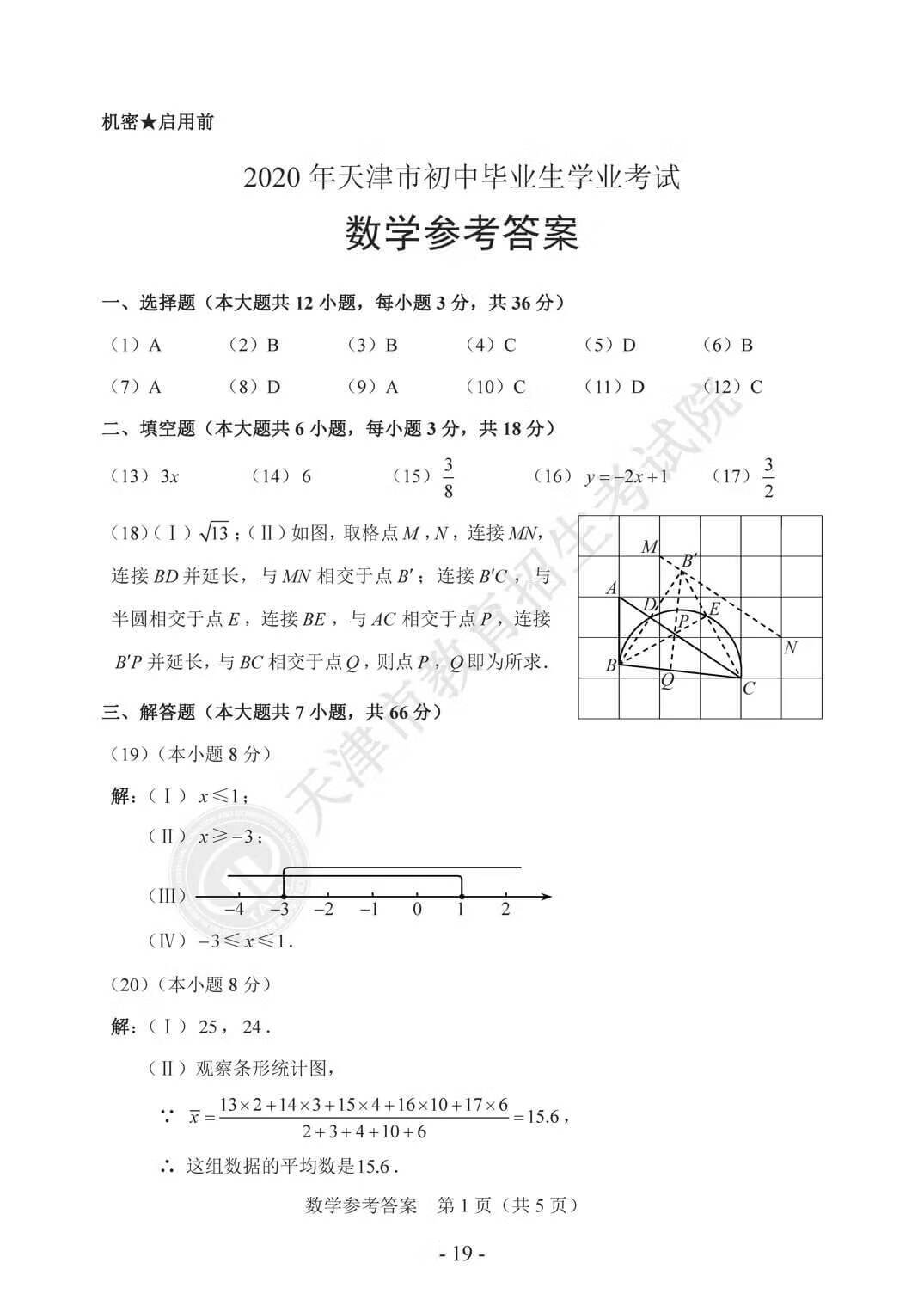 2020天津中考试题及答案公布！数学