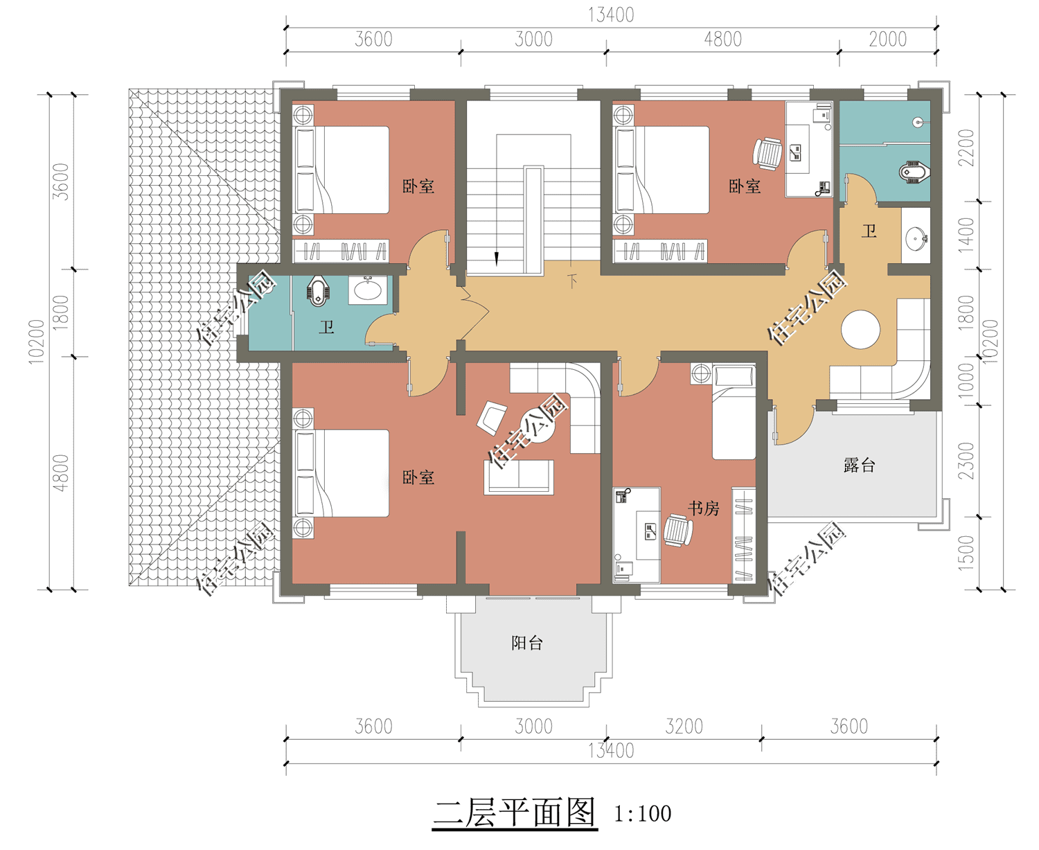 58㎡佔地面積:170.87㎡佔地尺寸:16.4m×10.2m戶型二平面佈局圖