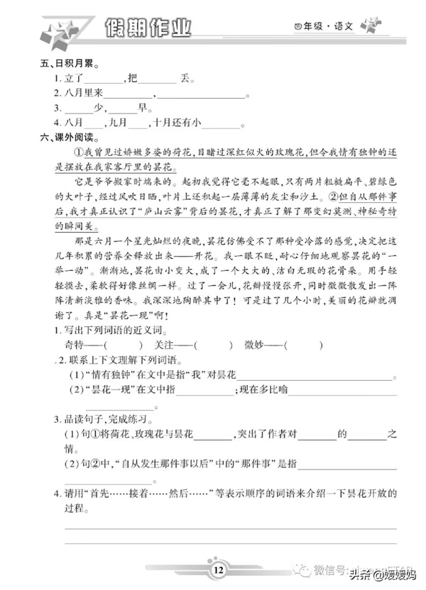 部编版语文四年级（上册）《寒假作业》