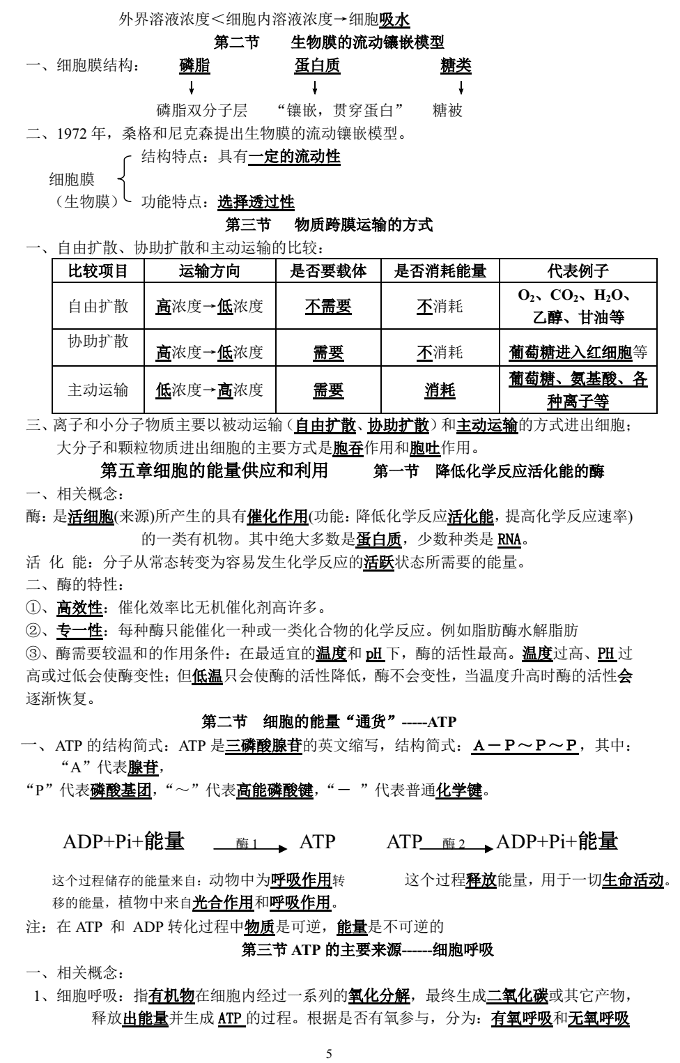 高中生物知识点总结(高一生物知识点归纳)