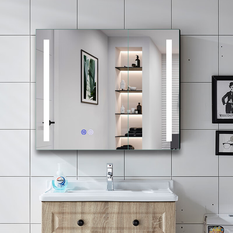 浴室柜带灯的镜子折叠式风水镜浴柜