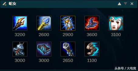 出装以大天使和冰杖为绝对核心,有这两件套的蛇女将产生质变.