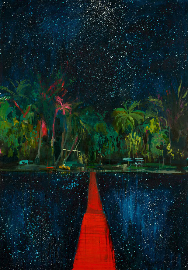 海边椰树水粉画(水粉画海滩椰子树)