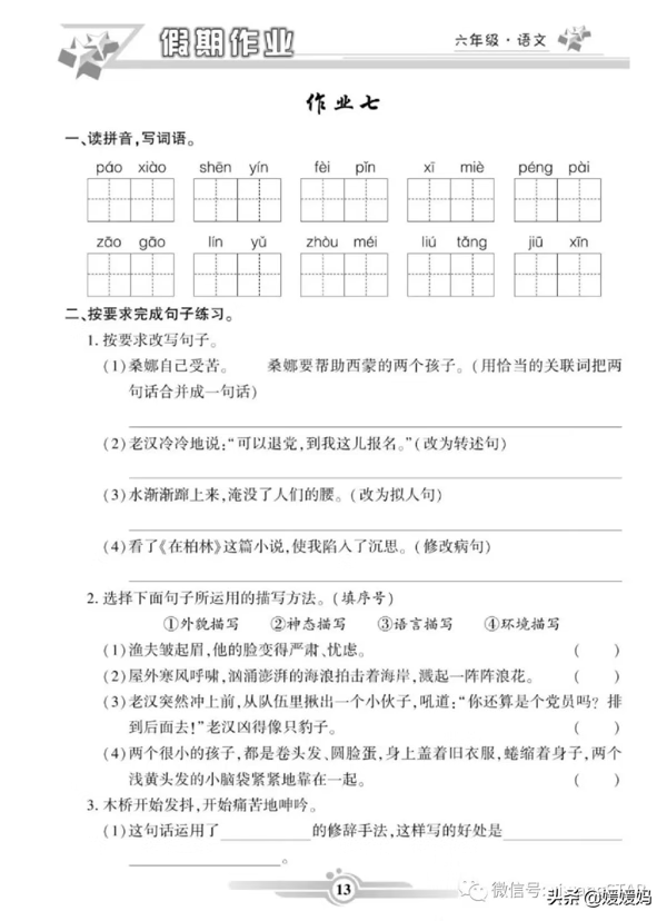 部编版语文六年级（上册）《寒假作业》