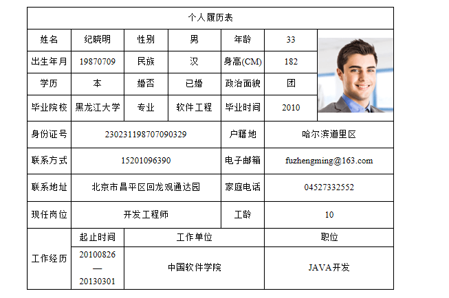 制作员工履历表