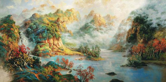 说白了也就是近年来兴起"油画山水"——以中国笔法为骨,以西方油画