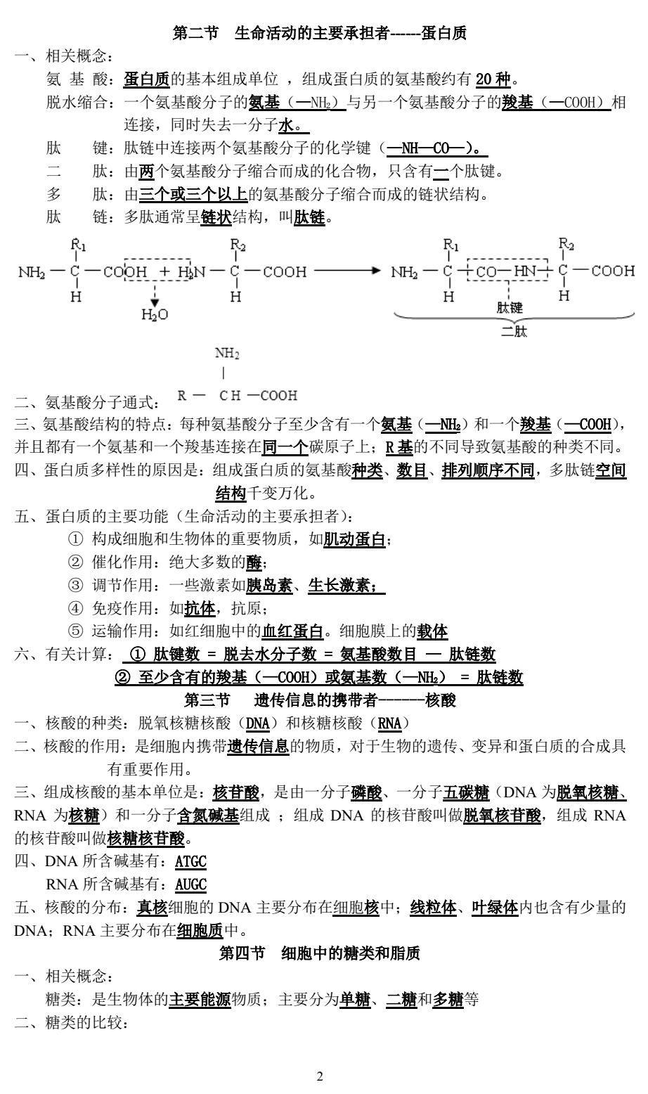 高中生物知识点总结(高一生物知识点归纳)