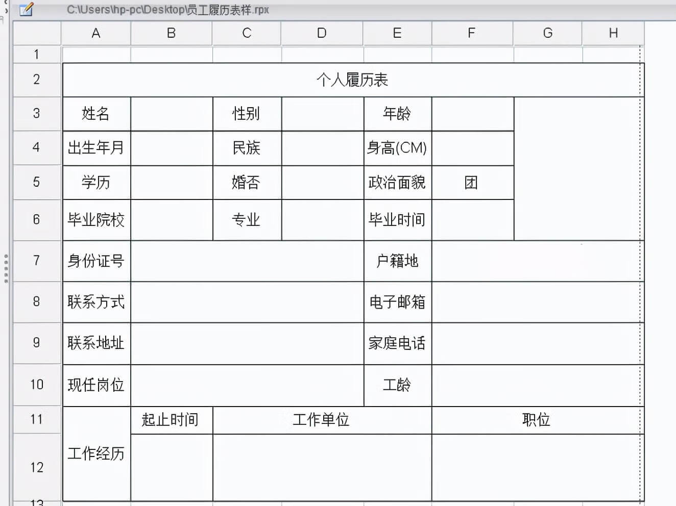 制作员工履历表