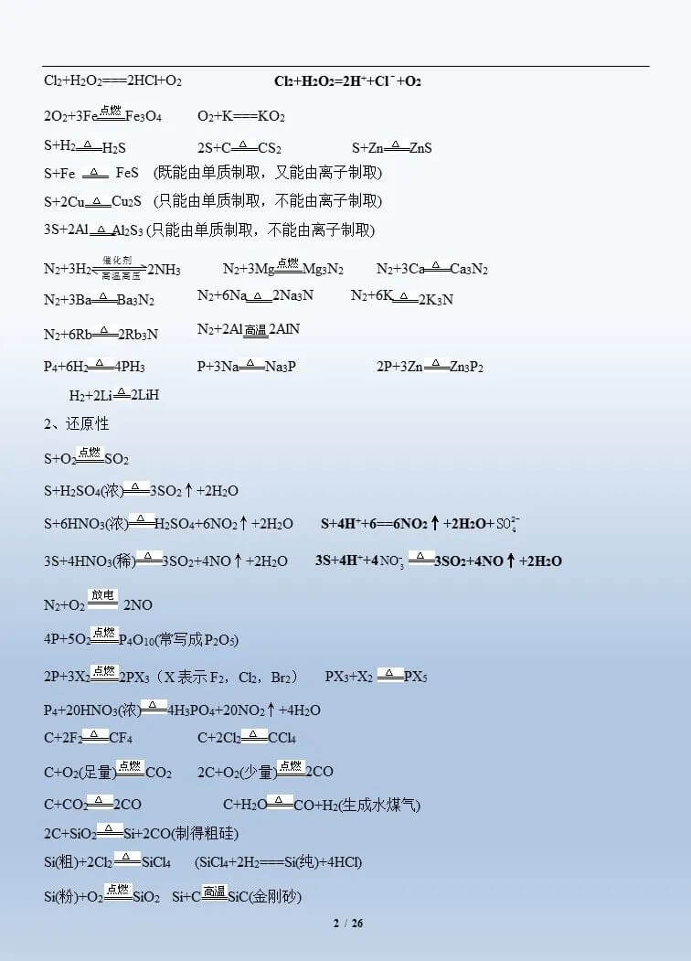 高中化学方程式(高中阶段化学方程式汇总)